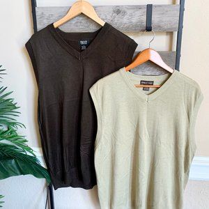 TRUST  Brand Pullover Sweater Vests Set Lot Bundle of (2)Sz XL Brown & Ivory